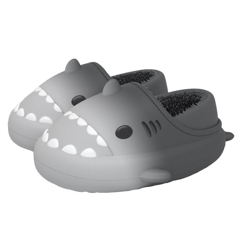 Fashion Smile Plush Lining Bag Heel Cotton Slippers EVA Linght Warm Indoor Cotton Slippers Gradient Shark Furry Slippers For Mens Womens