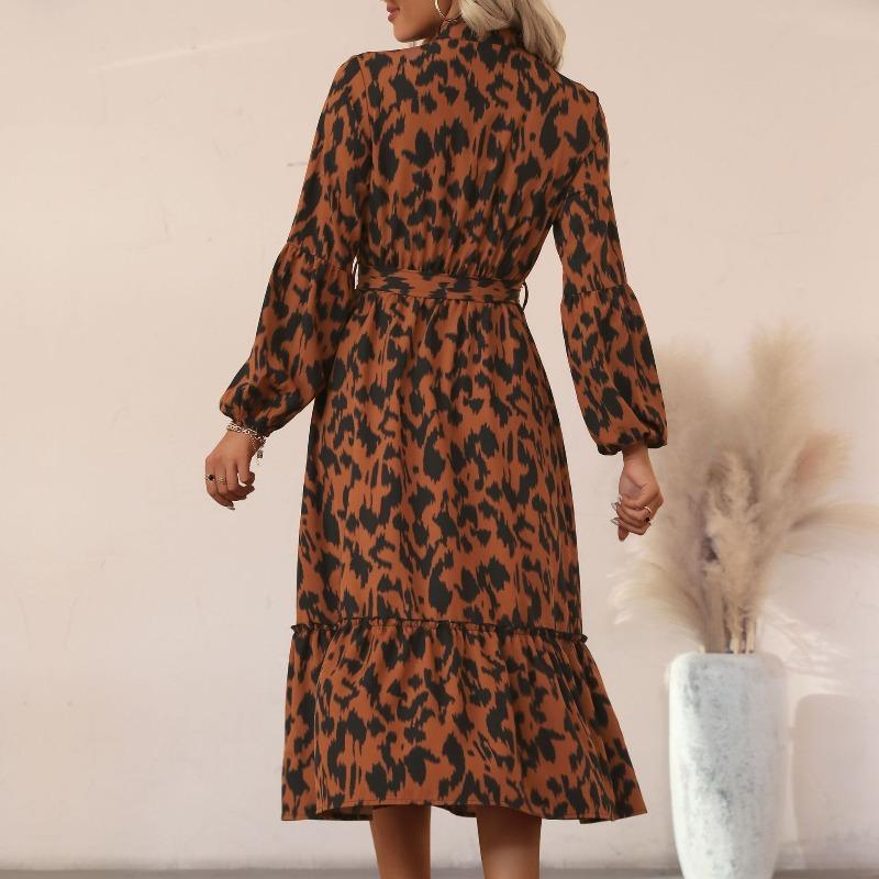 Autumn New Retro Medium and Long Dress Long Sleeve Half Turtleneck Dress Women