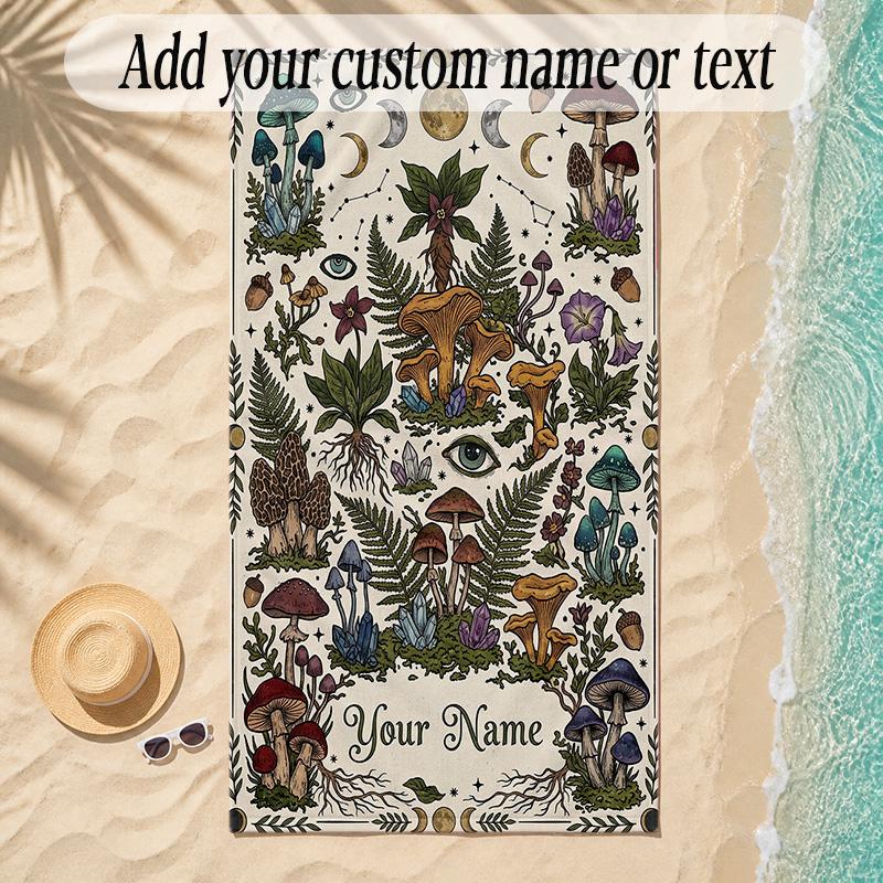 Forest Theme Soft Beach Towel Personalized Custom Name Text Towel Portable for Beach Pool Travel