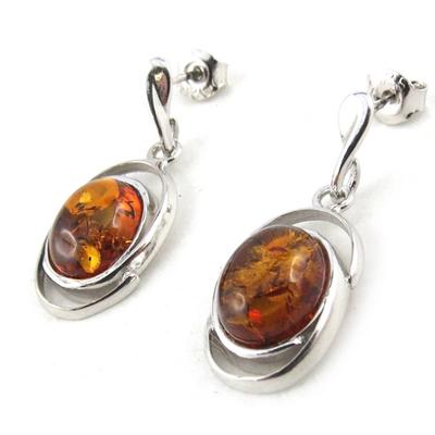 [N1995] - Amber 'Inspiration' Silver Earrings (rhodium-plated) - 27x11 Mm