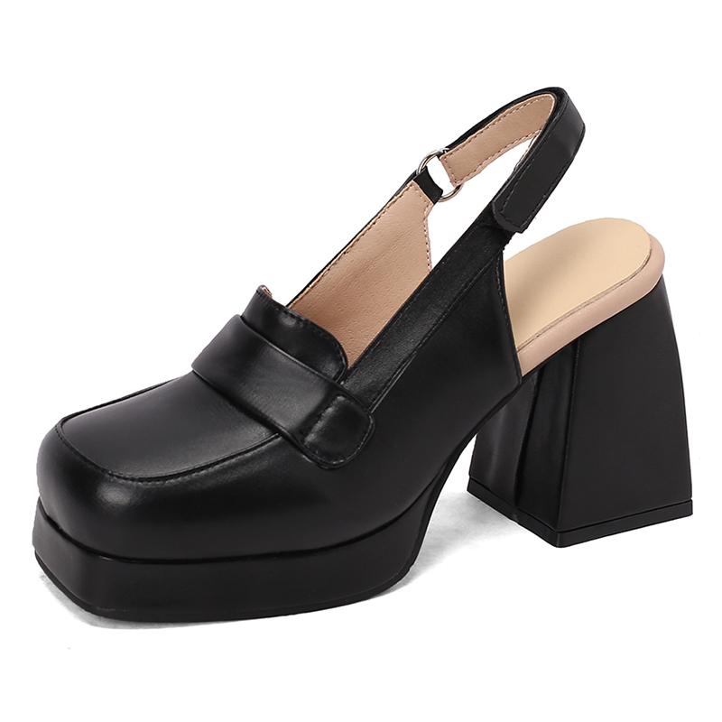 Women's high-heeled sandals spring and summer new waterproof table thick heel large size solid color bag head sandals