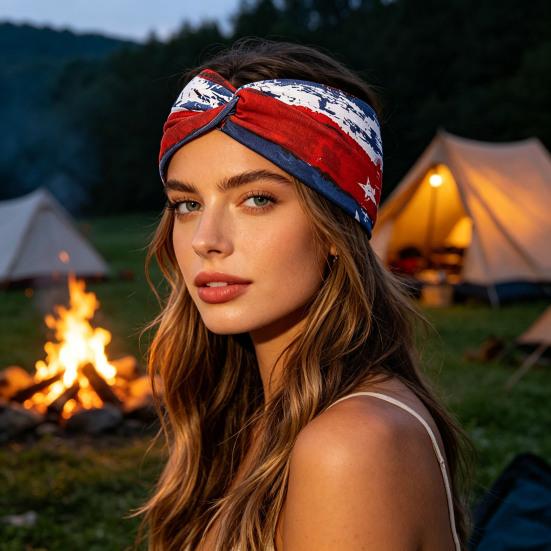 Headband Soft Cloth Independence Day Headband with Flag Stars Stripes Design Holiday Patriotic Hairband Hair Accessories