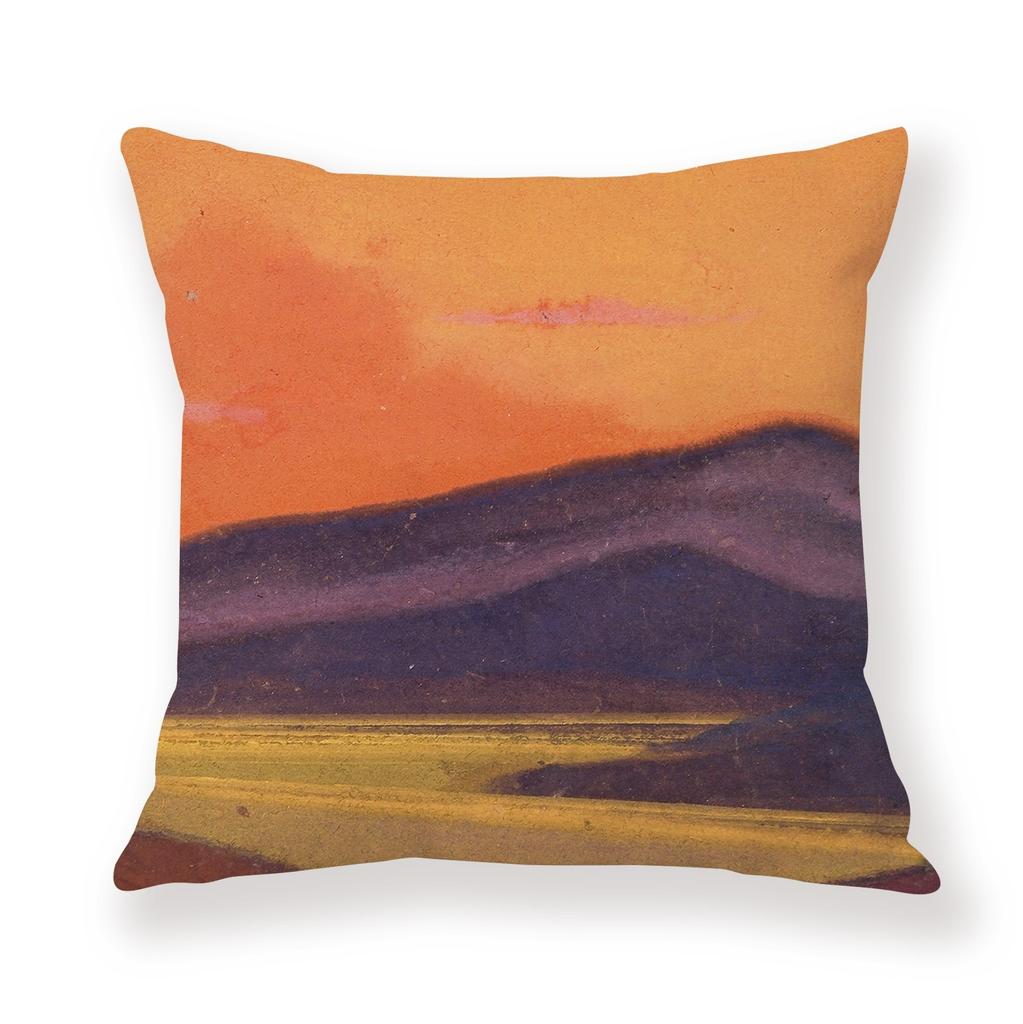 Painted Snow Mountain Sunset Colorful Sky Retro Pillow Case Sofa Model Room Decoration Pillow