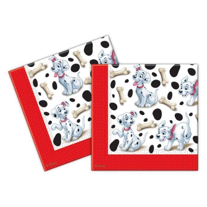 Serviettes En Papier - 101 Dalmatiens - Rouge - 33 X 33 Cm - Lot De 20