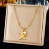 Fashion Ocean Pendant Necklace Gold Starfish Shell Drop Oil Butterfly Multi Element Accessory