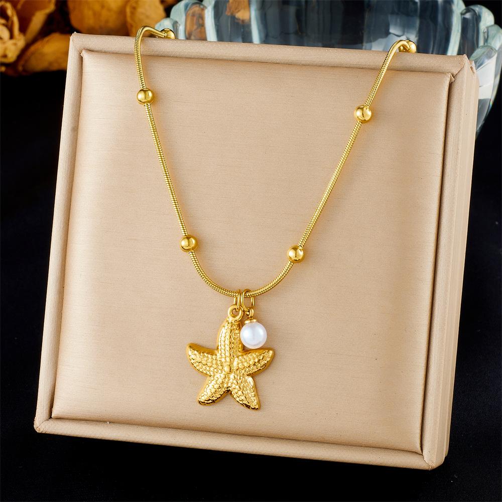 Fashion Ocean Pendant Necklace Gold Starfish Shell Drop Oil Butterfly Multi Element Accessory