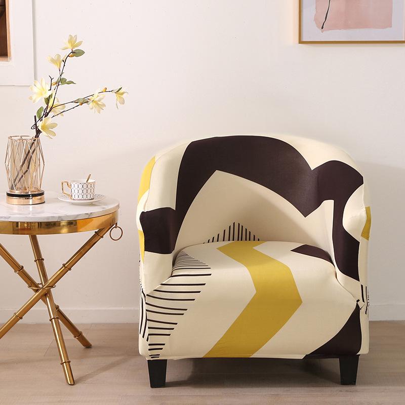 Elastic Full Package Semi-circular Bathtub Small Single Person Sofa Cover, Internet Cafe Coffee Shop Wine Room Print Cover