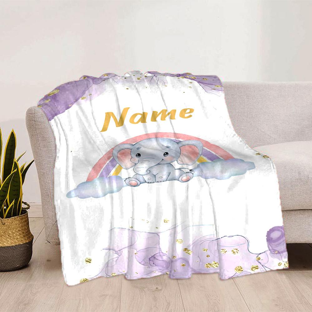 Elephant Rainbow Name Blanket Comfortable Soft Lightweight Multipurpose Blanket For Picnics Sofas Offices Beds Living Rooms Perfect Gift For Friends'