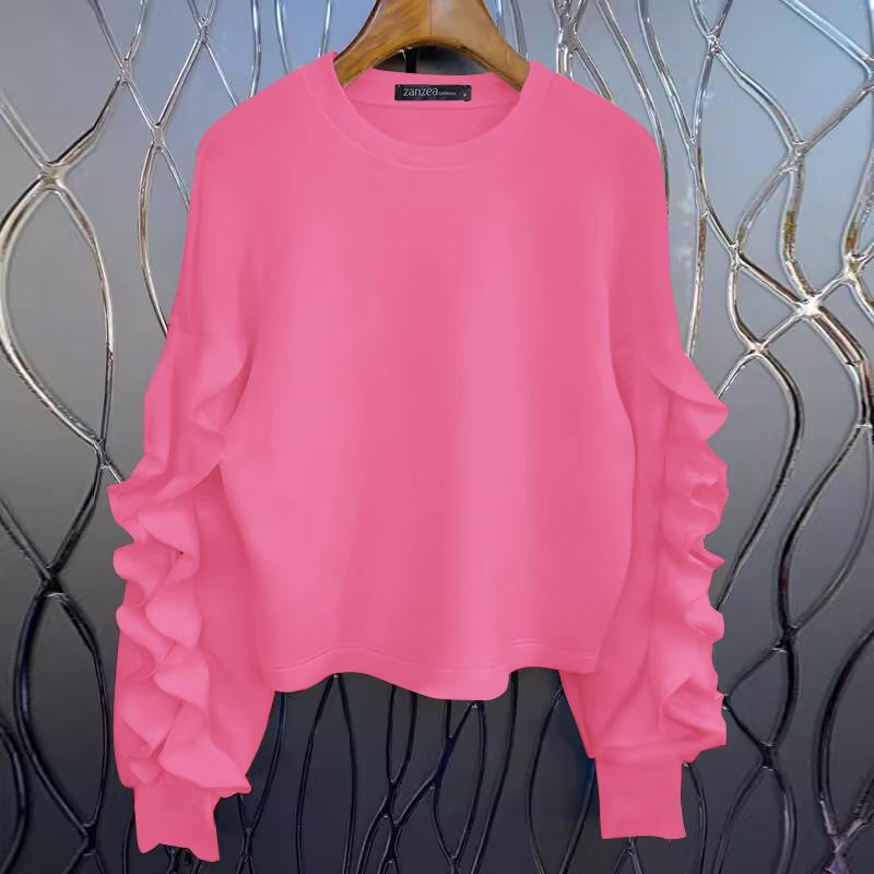 

ZANZEA Женские осенние толстовки с круглым вырезом и оборками-фонариками с длинными рукавами 5XL