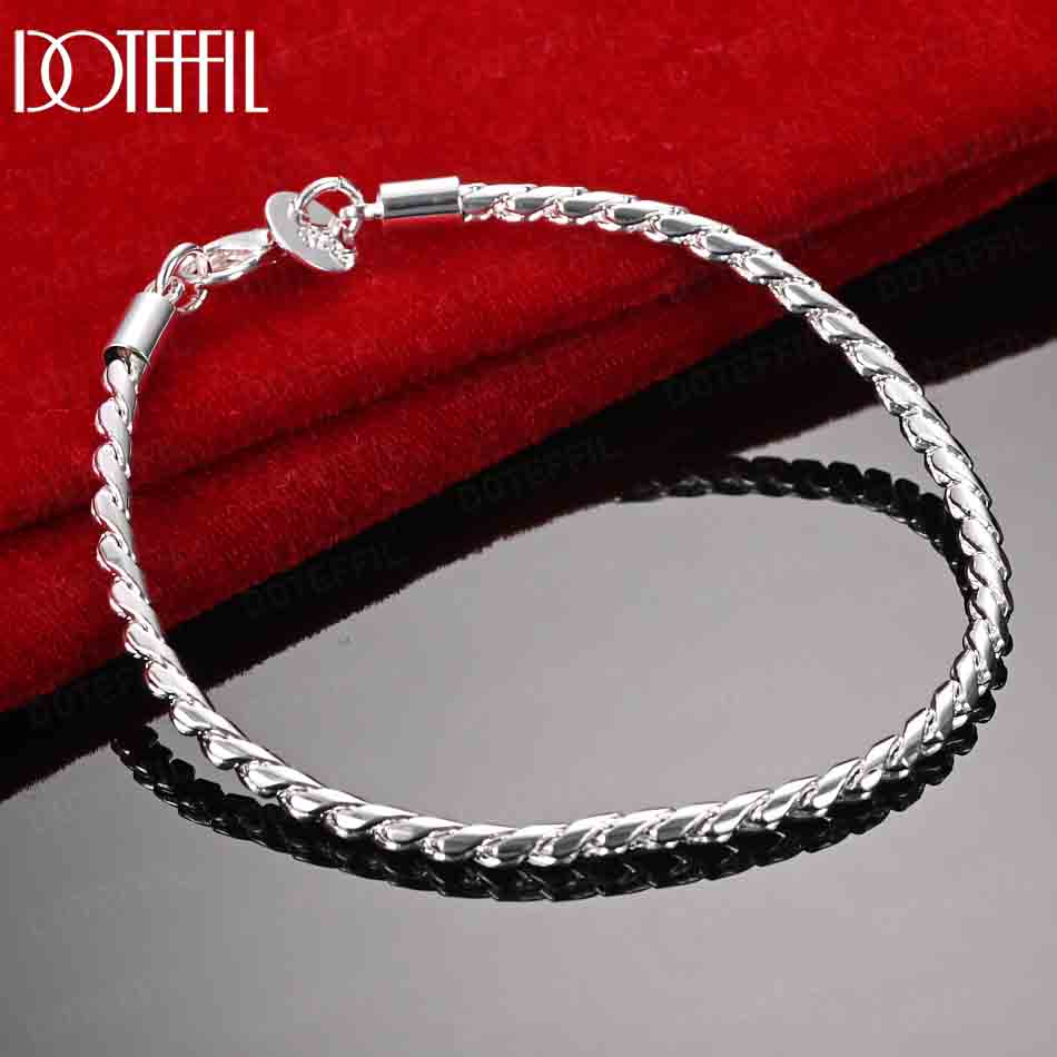 925 Sterling Silver Fashion 4mm Bracelet Wedding Jewelry