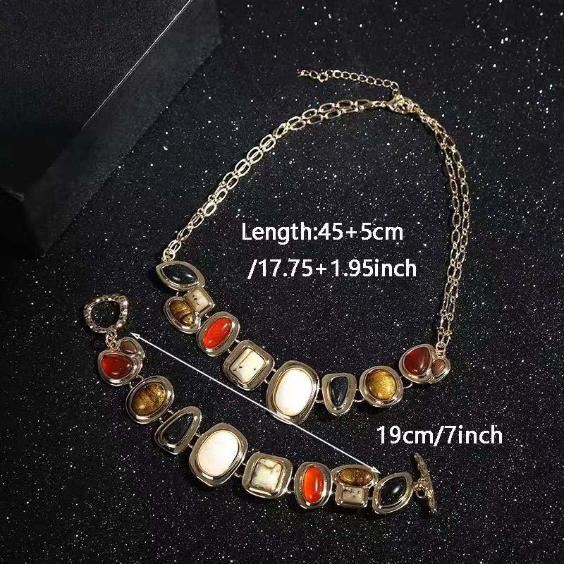 Versatile Exquisite Internet Celebrity Necklace Bracelet Set Fashion Simple Circle Stone Bead Collarbone Chain