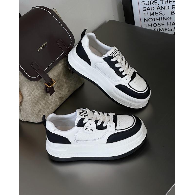 Thick-soled heightening leather little white shoes versatile women's sports and leisure shoes spring new round head board shoes