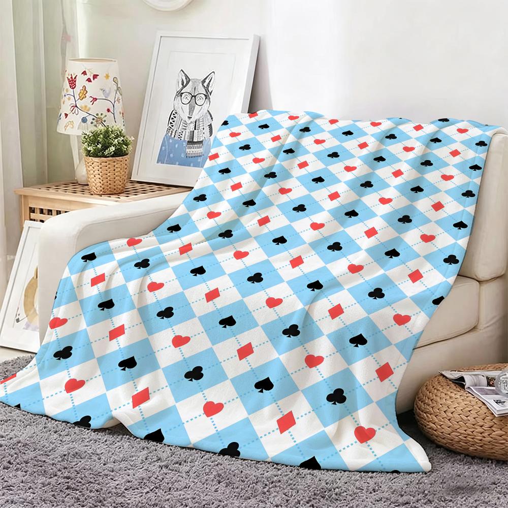 Classic Pattern P-Poker Suit Argyle Throw Lightweight Flannel Blanket Soft Skin-Friendly For Summer Cooling