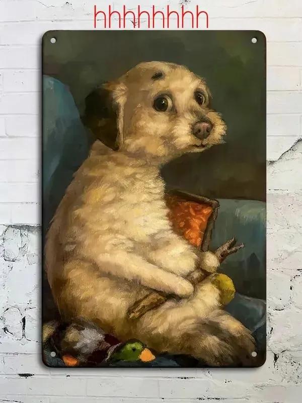 Vintage Tabby Cat Wall Art Aluminum Metal Painting Lollipop Knife Decor 20x30cm