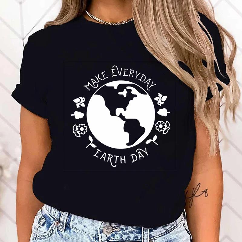 (Premium T-shirt)Make Everyday Earth Day T Shirt Women Casual Personality Round Neck Short Sleeve Fashion T Shirt 10 Colors tops