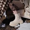Krazing Pot  Cow Leather Wool Blend Winter Round Toe Platform Snow Boots Zipper Women Casual Keep Warm Ankle Boots