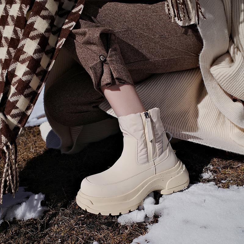 Krazing Pot Cow Leather Wool Blend Winter Round Toe Platform Snow Boots Zipper Women Casual Keep Warm Ankle Boots
