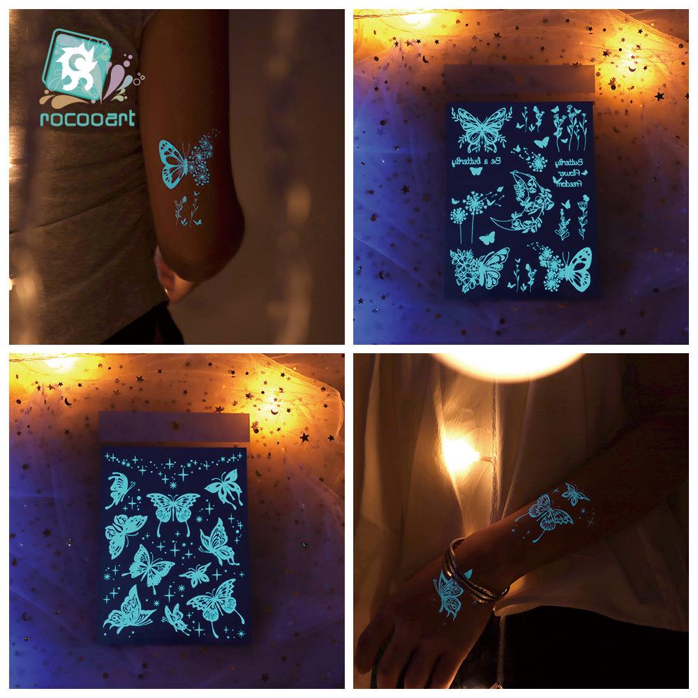 Ruikalong Waterproof Luminous Henna Butterfly Tattoo Stickers for Face and Arm