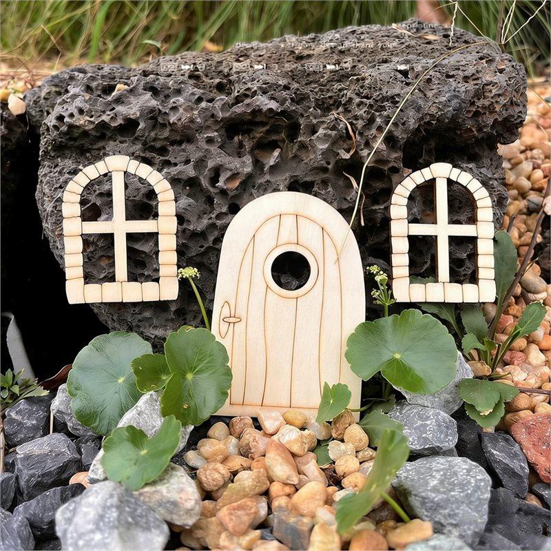 Unpainted Miniature Fairy Doors& Windows Craft Kit(48 Pcs)- Wooden Garden Doors Accessory For Home Party Event Decoration