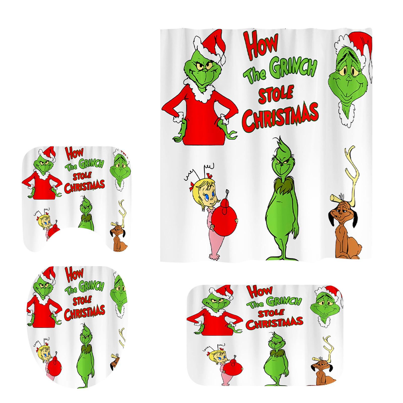 

Christmas Decor Bathroom Polyester Waterproof Shower Curtain Set, 4 Pieces One Size