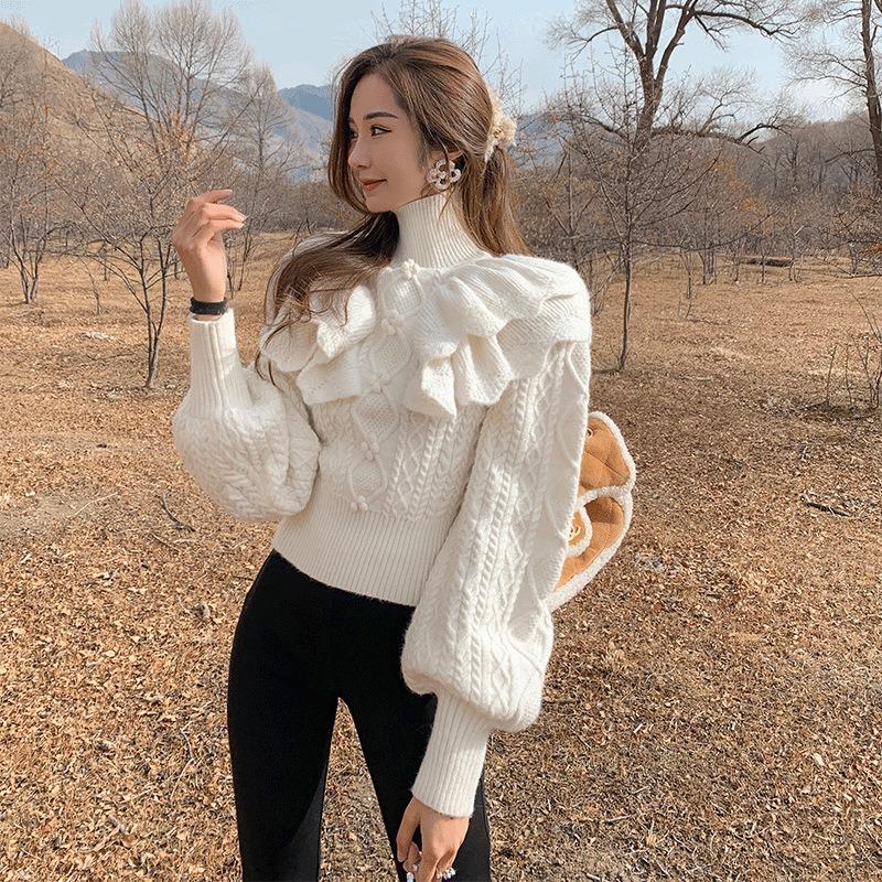 New autumn and winter twist knitted sweater thickened versatile top turtleneck temperament inside heavy industry sweater women