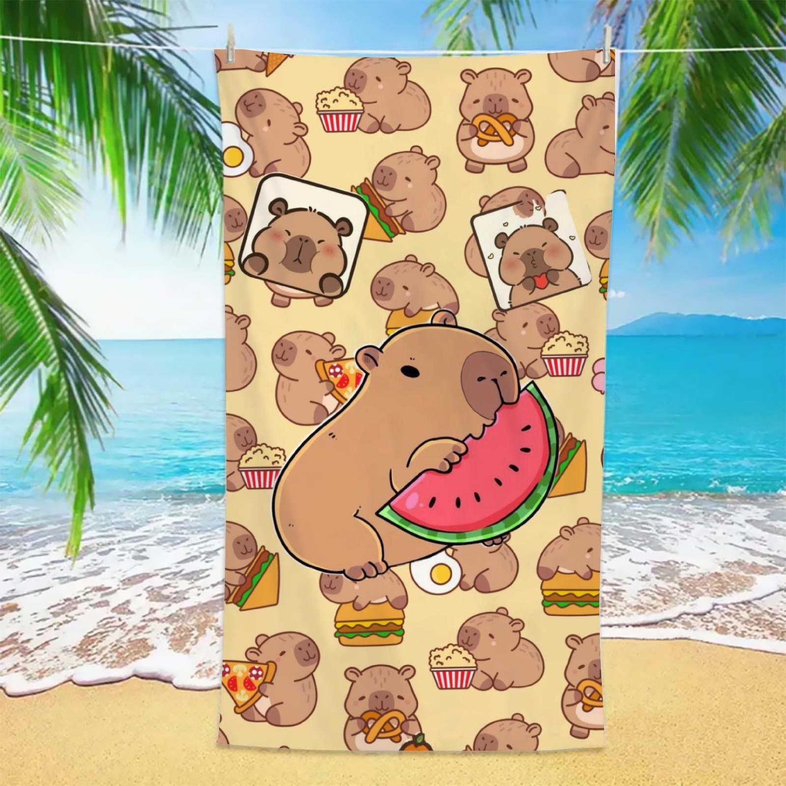 

1PC Cute Capybara Beach Towel Cartoon Animal Microfiber Quick Dry Absorbent Soft Towel for Beach Pool Travel Kids Women Summer W30*H60(CM)