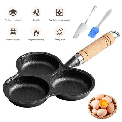 3-Tassen Gusseisen Eierbratpfanne mit Griff Pfannkuchenpfanne Crêpepfanne Spiegelei-Pfanne für Frühstück Spiegelei Pfannkuchen Steaks Hamburger