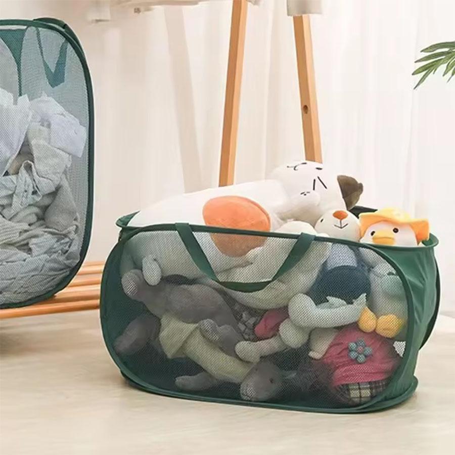Dayanıklı Katlanabilir Çamaşır Sepeti, Yan Cepli File Açılır Çamaşır Sepeti, Güçlendirilmiş Katlanabilir Giysi Saklama Sepeti
