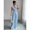 European and American Elegance Solid Color Vest and Straight Leg Pants Set for Women