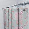 Cute Bunny Rabbit Shower Curtain With Flowers Rainbow Design Waterproof Fabric For Bathroom Decor In Light Blue Color (Size: 72X