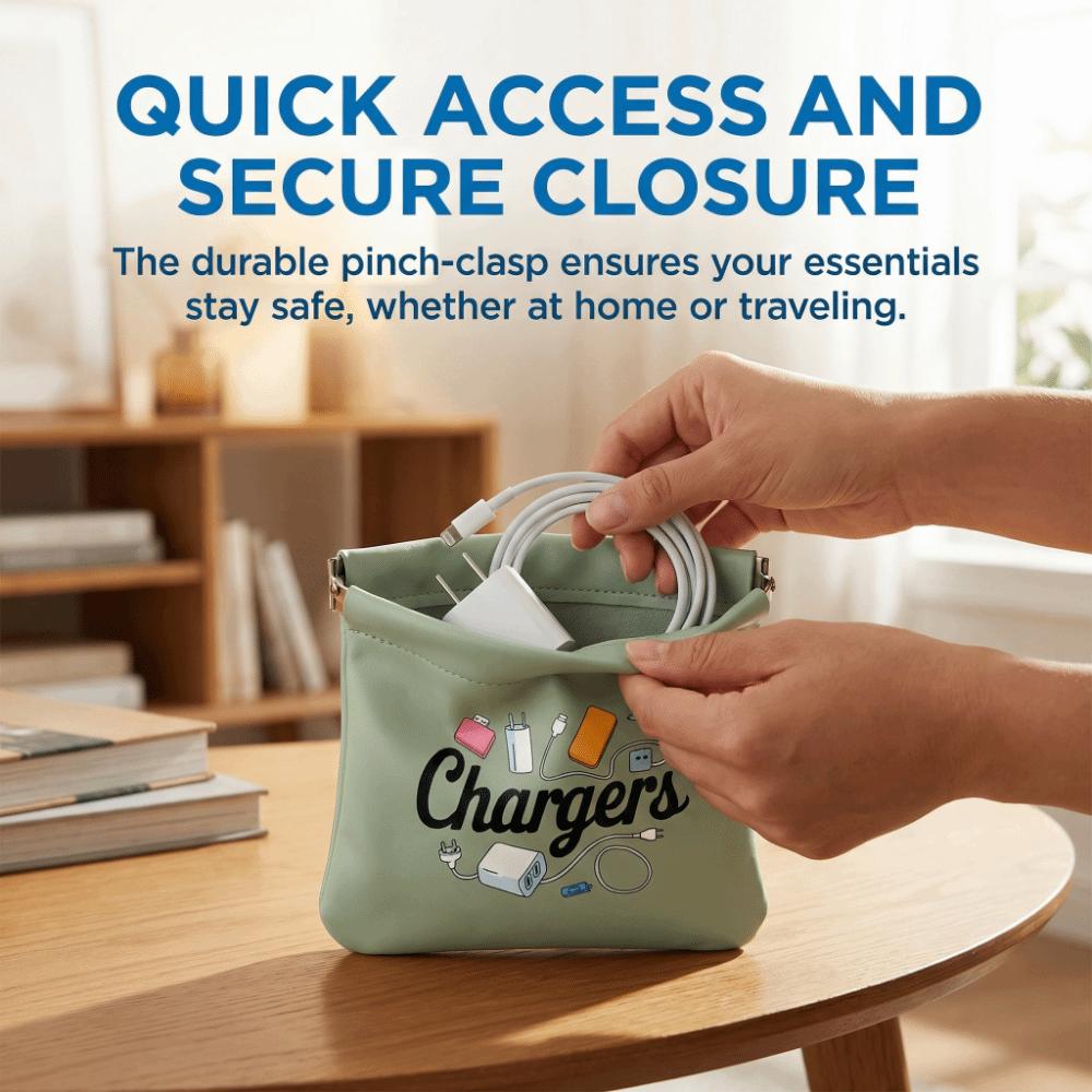 Self-closing Spring Mini Square Handbag Durable Cable Storage Bag Charger Storage Bag Small Item