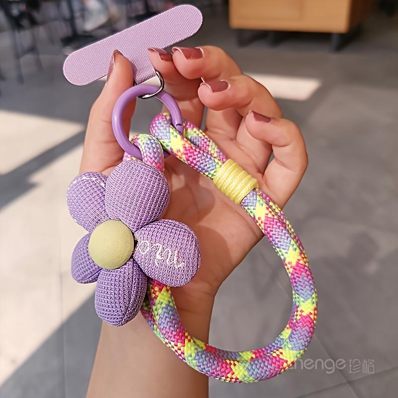 Mobile Phone Lanyard Wrist Short Style, Women's Small Flower Braided Rope, Strong and Durable Handheld Cord Prevents Loss