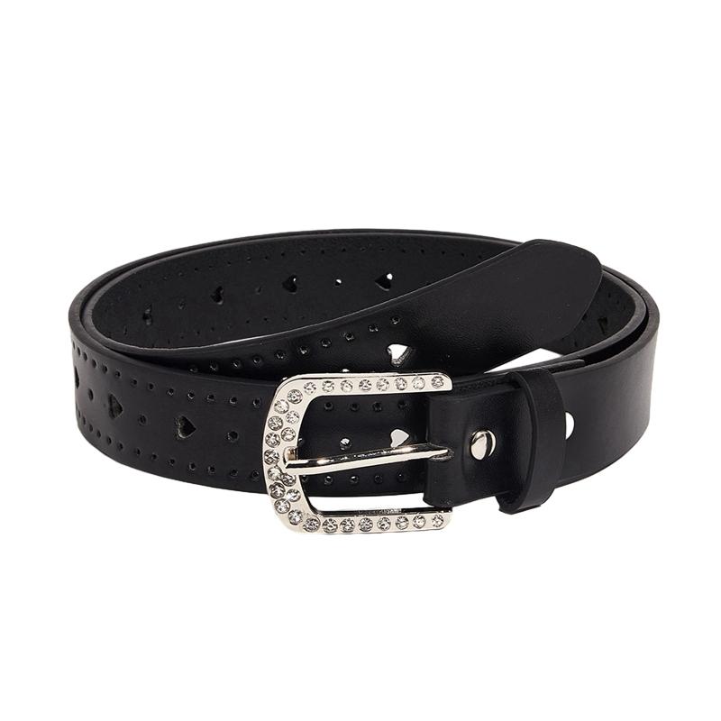 Women PU Leather Belt Heart Hole Decoration Solid Color Belt