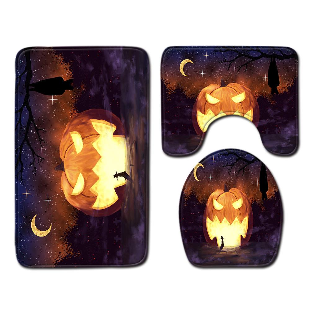 Halloween Shower Curtain Floor Mat Combination Four-Piece Set Bathroom Toilet Carpet Door Mat