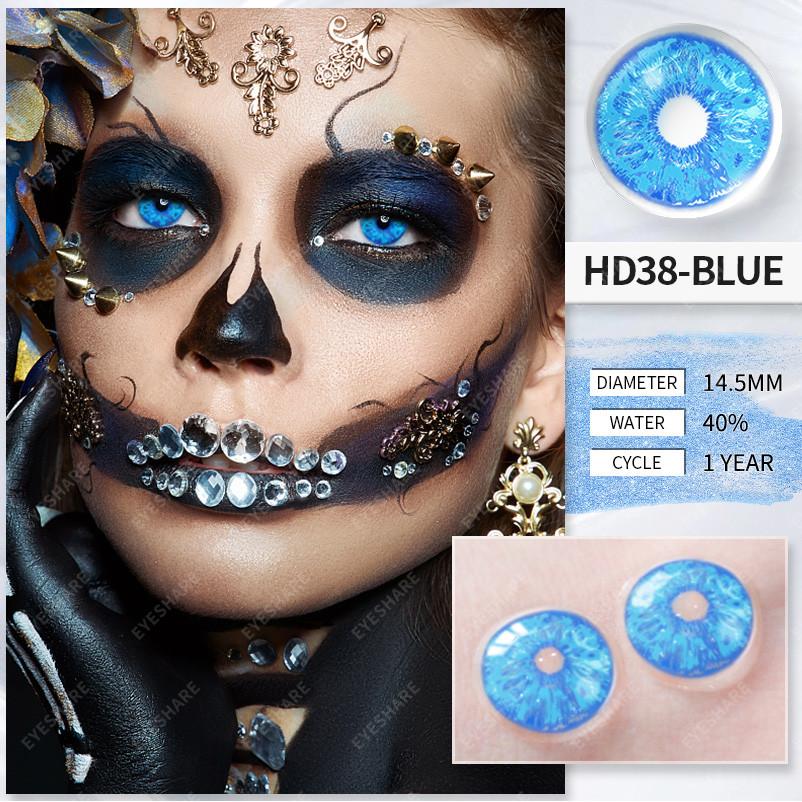 Eyeshare Cosplay Farbkontaktlinsen für Augen Halloween-Linsen Blaue Augenkontaktlinsen Schwarze Linsen Jahreslinsen 14,5 mm