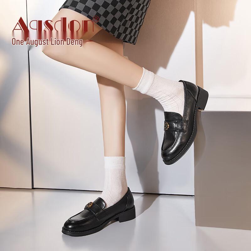 Agsdon Women s Retro Block Heel Loafers 36