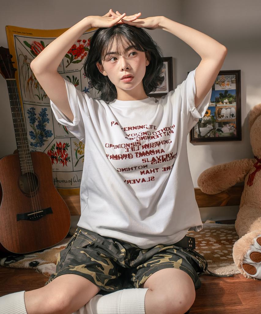 QUTON Patterned Oversized Heavy Short Sleeve T-Shirt