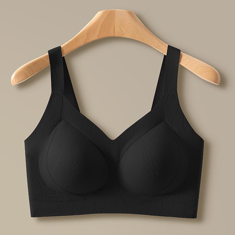 Cream Seamless Wireless Bra with Wide Adjustable Straps and Subtle Wave Texture M чёрный