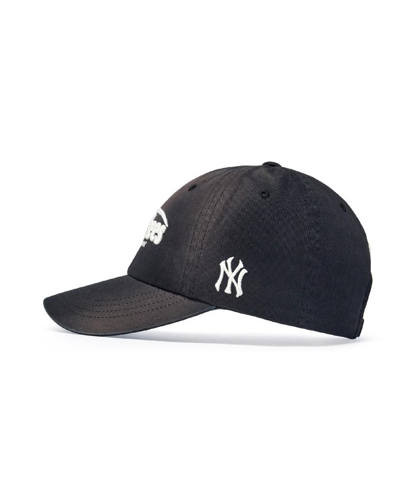 Emelbi Vintage Washed Curve Logo Unstructured Ball Cap Ny (Black)