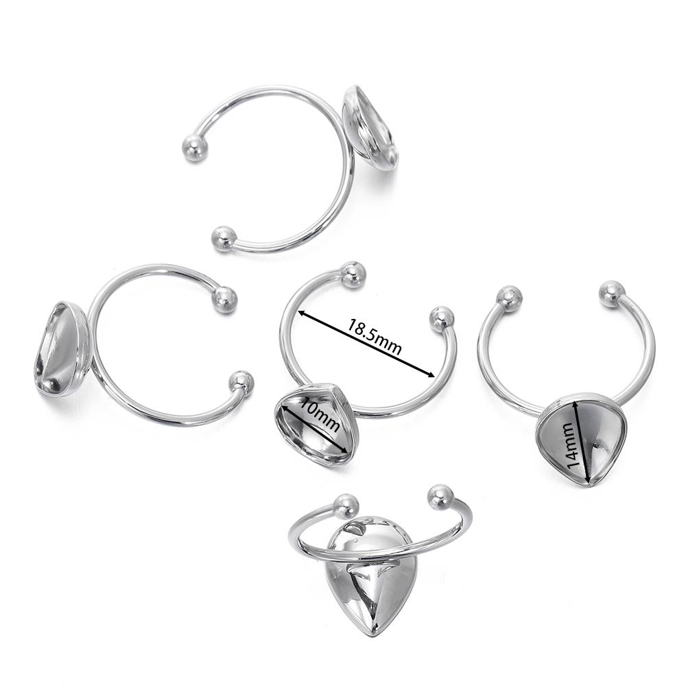 5pcs Gold Color Stainless Steel Open Ring Cabochon Cameo Blank Tray Base Settings for DIY Rings Jewelry Making Findings Supplies