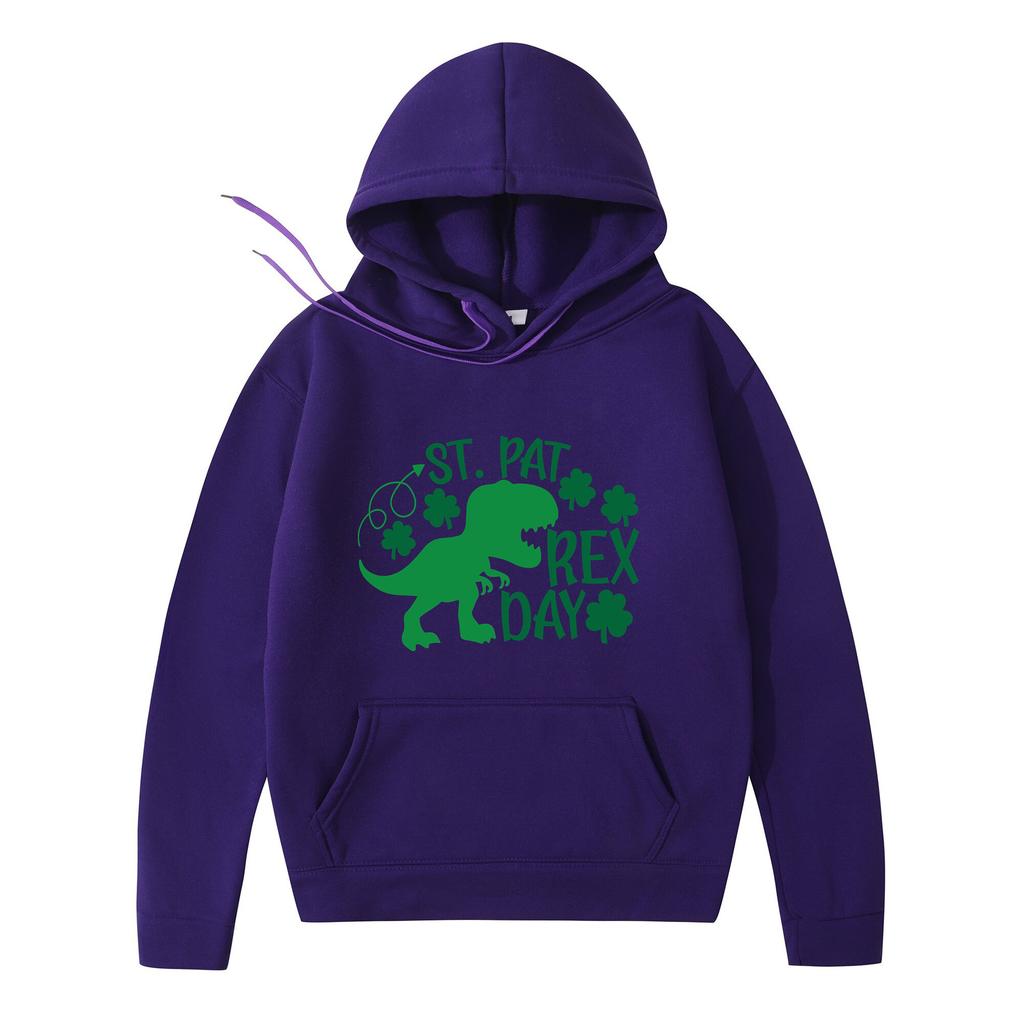 2025 New Hooded Sweater Loose Letter Lucky Four-leaf Printed Coat Solid Color Kangaroo Pocket Drawstring College Style Joker Tops
