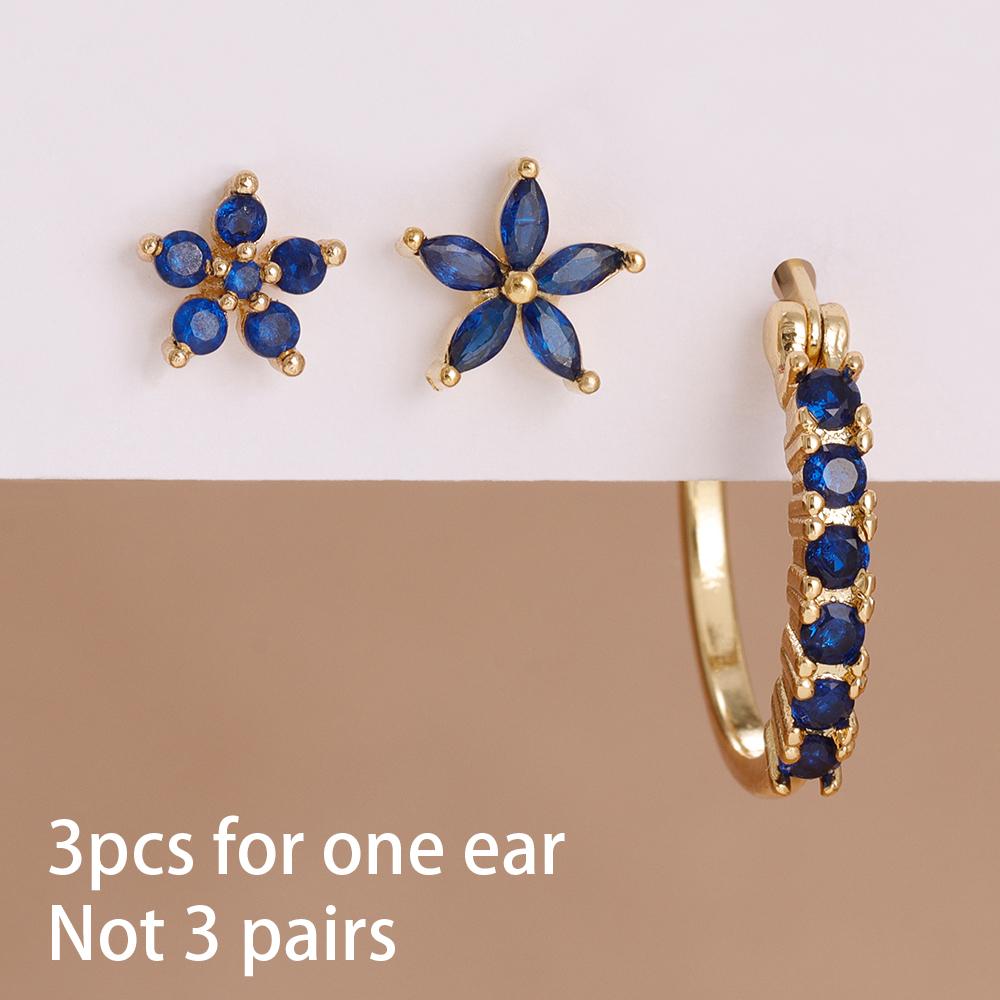 3PCS Stainless Steel Zircon Cartilage Flower Piercing Ear Stud Earring For Women Helix Tragus Engagement Birthday Jewelry Gift