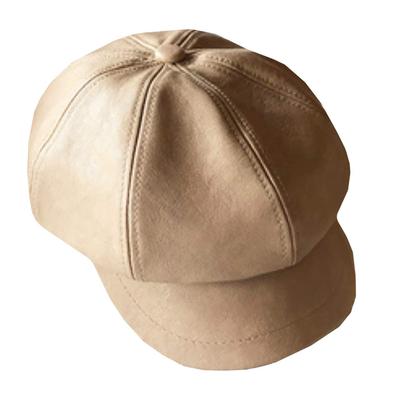 WHITE FANG Leather Casual PU Leather CA396 Cap, Autumn/Winter Cap, Stylish, Women's (01 Beige)