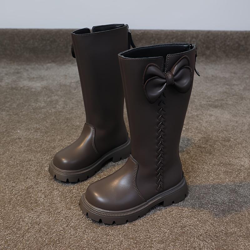 Girls High Top Winter Boots Bow Detail Slip Resistant Rubber Sole Zipper Closure Warm Fabric Lining