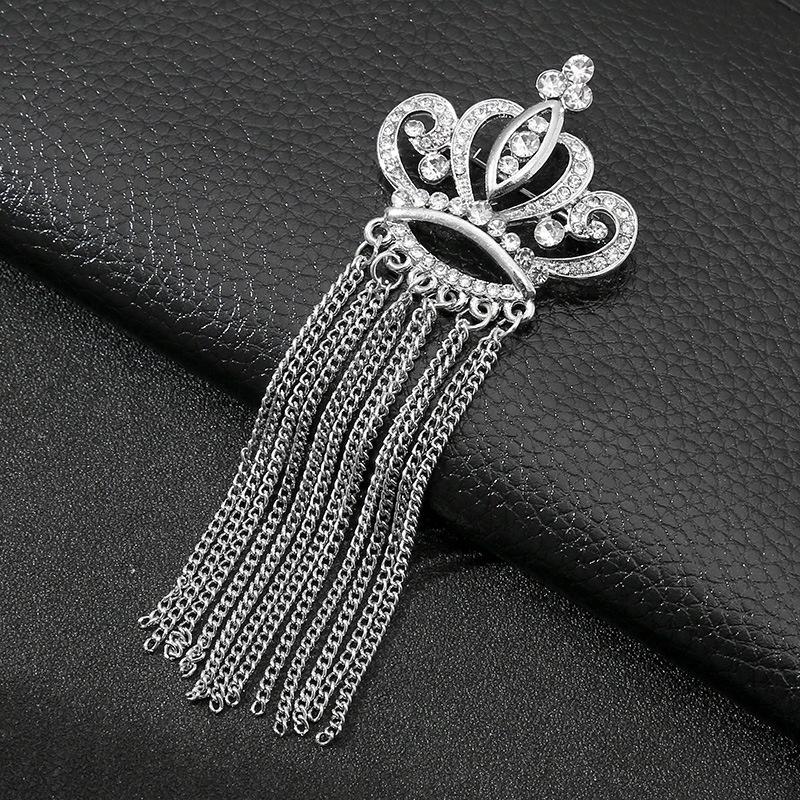 Crown Gold Silver Tassel Brooches For Women Men Pin Party Casual Lapel Pins Accessory Gift Suit Tassel Brooches Jewelry