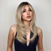 Lange geschichtete blonde Ombre-Perücke, schulterlang, mit Pony, hitzebeständige synthetische Perücke für den täglichen Gebrauch von Frauen