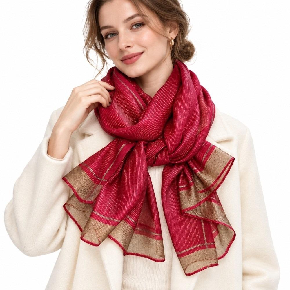 Elegant Wrap Shawl Breathable Border Shawl Fashion Imitation Silk Scarf  Daily Outfit