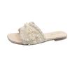 French small fragrant pearl slippers women's summer wear 2025 new fashion and leisure one-word flat-bottomed beach cool slippers
