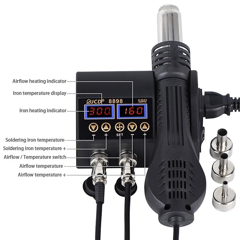 JCD 750W Soldering Station 2 in 1 Hot Air Gun Soldering Iron LCD Digital Display Welding Rework Station for BGA PCB IC Repair