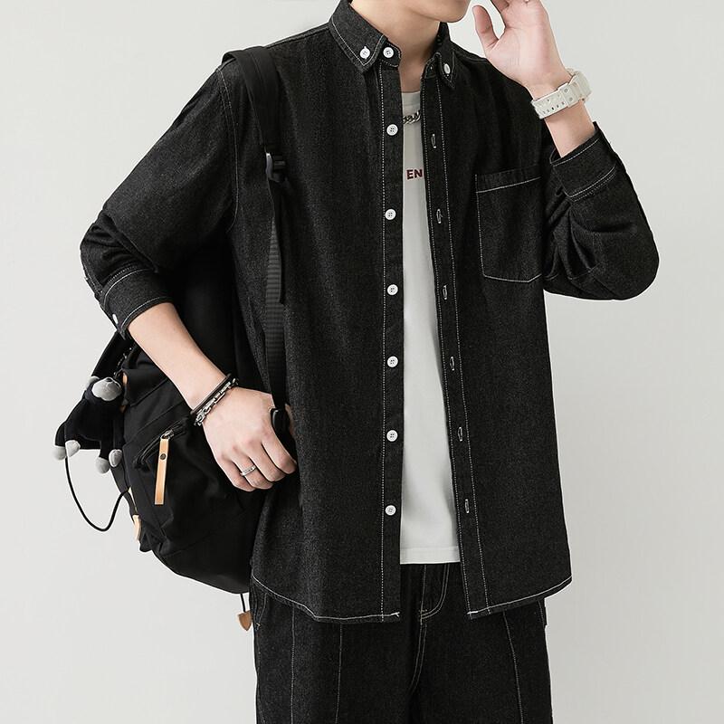 2025 Men Spring Auntum Denim Shirt Mens Long Sleeve Cotton Thin Slim Jeans Cowboy Shirts Male Soft Comfortable Tops 4Xl